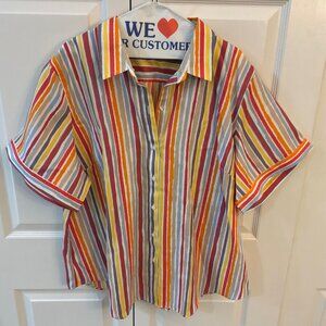 Coldwater Creek Size 24 Bright Colored Striped Cotton Shirt with Short Sleeves